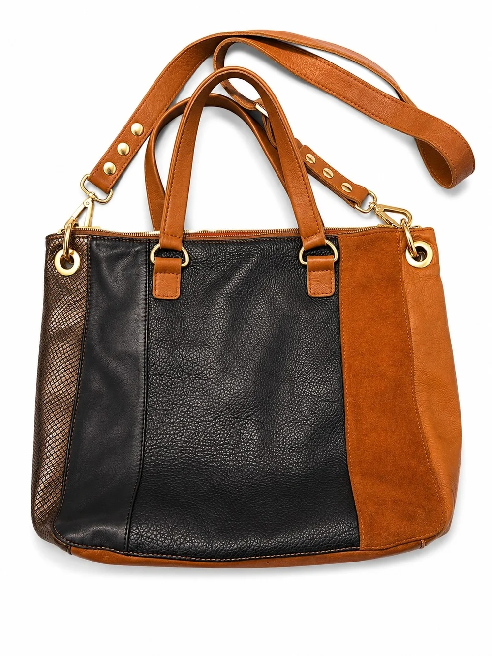 Hammitt Black and Tan Two-Tone Satchel with Gold Hardware